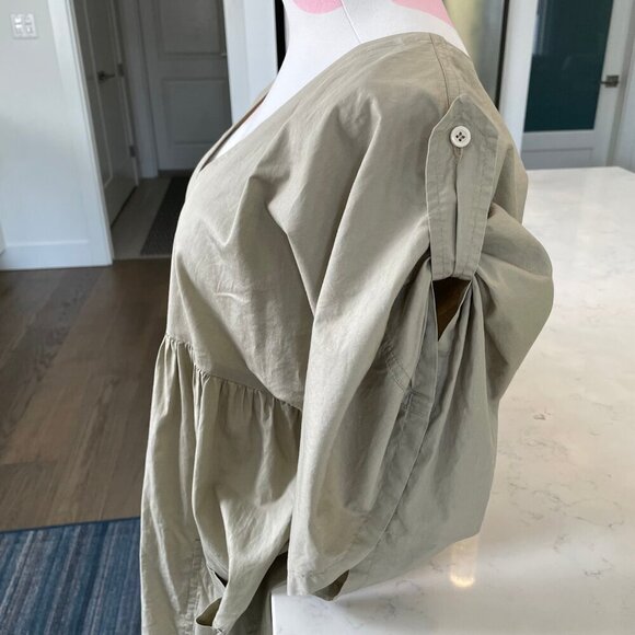 Isabel Marant Etoile Adjustable SS Deep VNeck 100% Cotton Boho Top Khaki Sz 0 - Picture 5 of 11